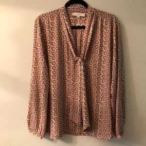 Ann Taylor Loft Cream & Pink Blouse